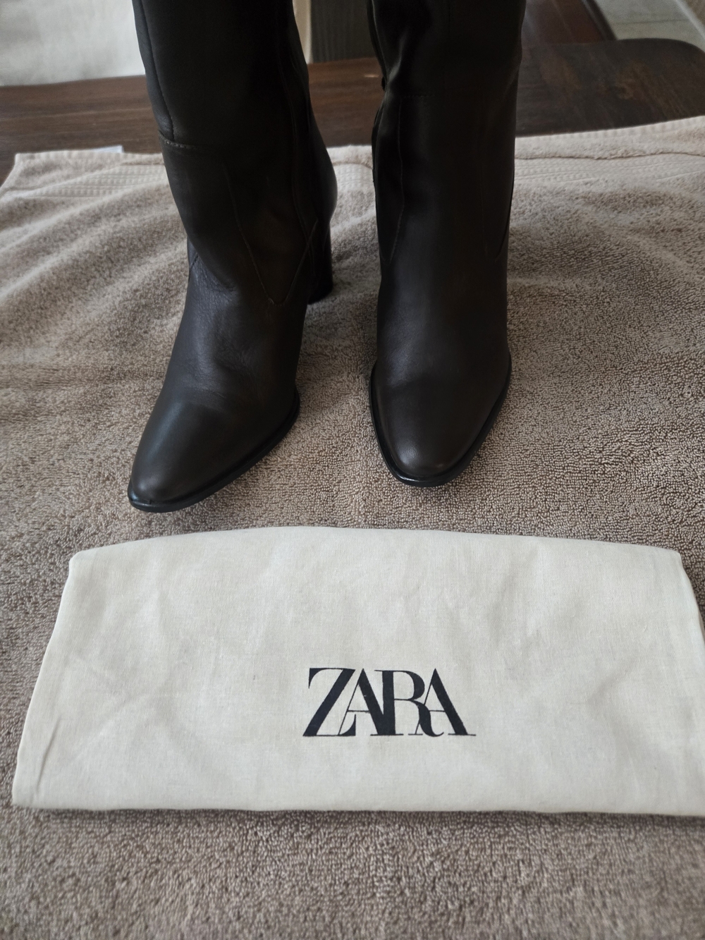 Zara Dark Brown Over-the-Knee Genuine Leather Boots Size 42/11 EUC - Picture 3 of 12